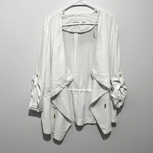 Calvin Klein Cinched Waist Drapey Open Front Cardigan, white, size L